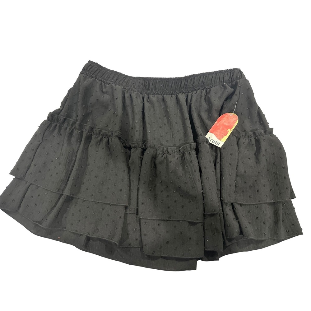 Arula Black Swiss Dot Tiered Mini Skirt Skort Elastic Waist Plus Size B 2X NEW